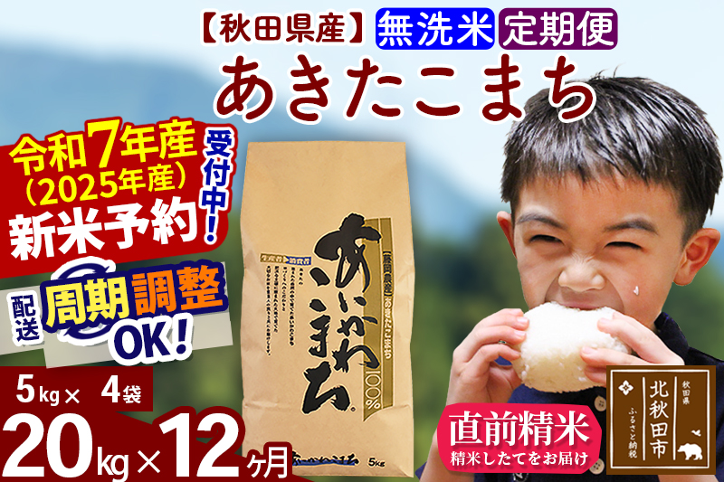 ※令和7年産 新米予約※《定期便12ヶ月》秋田県産 あきたこまち 20kg【無洗米】(5kg小分け袋) 2025年産 お届け周期調整可能 隔月に調整OK お米 藤岡農産