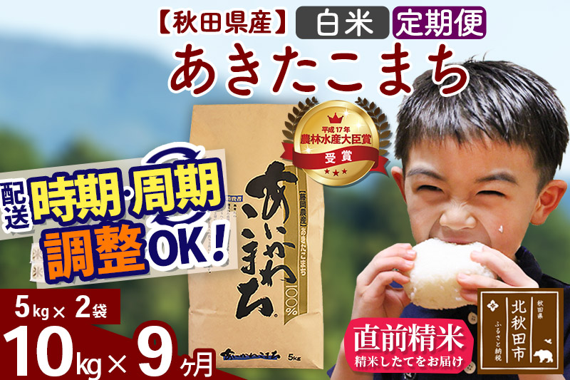 《定期便9ヶ月》 秋田県産あきたこまち10kg(5kg×2袋) 白米 [選べる配送時期] 令和4年産  あいかわこまち 米 お米 定期便