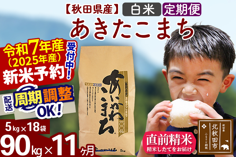 ※令和7年産 新米※《定期便11ヶ月》秋田県産 あきたこまち 90kg【白米】(5kg小分け袋) 2025年産 お届け時期選べる お届け周期調整可能 隔月に調整OK お米 藤岡農産