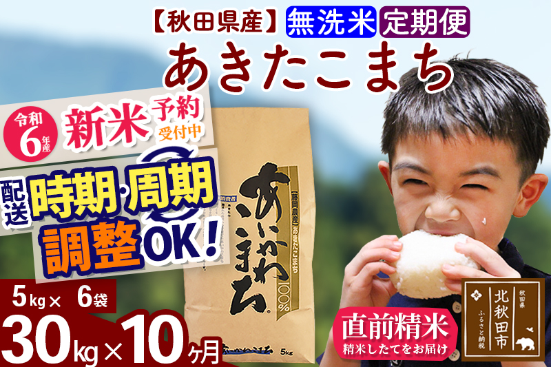 ※令和6年産 新米予約※《定期便10ヶ月》秋田県産 あきたこまち 30kg【無洗米】(5kg小分け袋) 2024年産 お届け時期選べる お届け周期調整可能 隔月に調整OK お米 藤岡農産