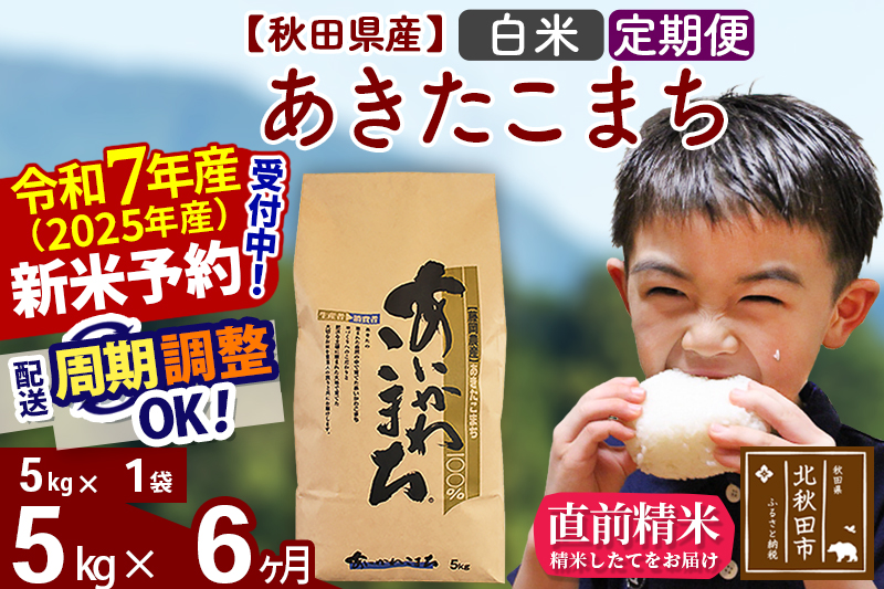 ※令和7年産 新米予約※《定期便6ヶ月》秋田県産 あきたこまち 5kg【白米】(5kg小分け袋) 2025年産 お届け周期調整可能 隔月に調整OK お米 藤岡農産