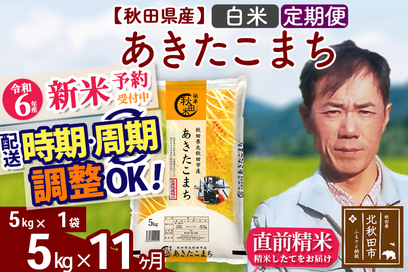 ※令和6年産 新米予約※《定期便11ヶ月》秋田県産 あきたこまち 5kg【白米】(5kg小分け袋) 2024年産 お届け時期選べる お届け周期調整可能 隔月に調整OK お米 みそらファーム