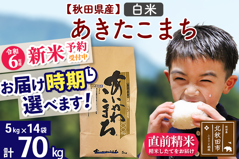 ※令和6年産 新米予約※秋田県産 あきたこまち 70kg【白米】(5kg小分け袋) 【1回のみお届け】2024産 お届け時期選べる お米 藤岡農産