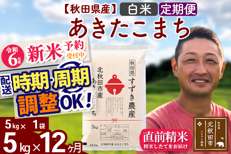 ※令和6年産 新米予約※《定期便12ヶ月》秋田県産 あきたこまち 5kg【白米】(5kg小分け袋) 2024年産 お届け時期選べる お届け周期調整可能 隔月に調整OK お米 すずき農産