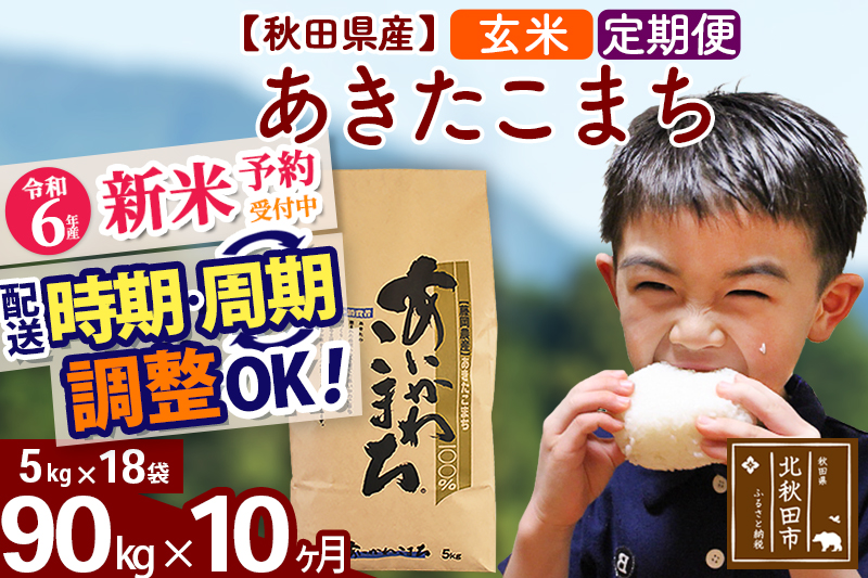 ※令和6年産 新米予約※《定期便10ヶ月》秋田県産 あきたこまち 90kg【玄米】(5kg小分け袋) 2024年産 お届け時期選べる お届け周期調整可能 隔月に調整OK お米 藤岡農産