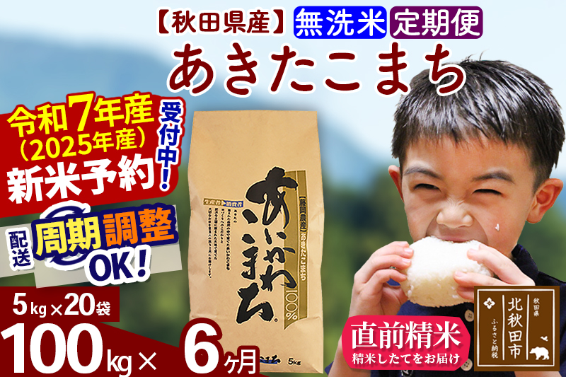 ※令和7年産 新米予約※《定期便6ヶ月》秋田県産 あきたこまち 100kg【無洗米】(5kg小分け袋) 2025年産 お届け周期調整可能 隔月に調整OK お米 藤岡農産