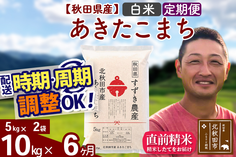 ※令和7年産※《定期便6ヶ月》秋田県産 あきたこまち 10kg【白米】(5kg小分け袋) 2025年産 お届け時期選べる お届け周期調整可能 隔月に調整OK お米 すずき農産
