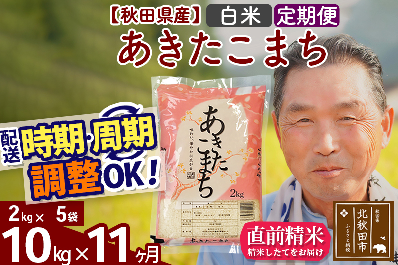 ※令和6年産 新米※《定期便11ヶ月》秋田県産 あきたこまち 10kg【白米】(2kg小分け袋) 2024年産 お届け時期選べる お届け周期調整可能 隔月に調整OK お米 おおもり