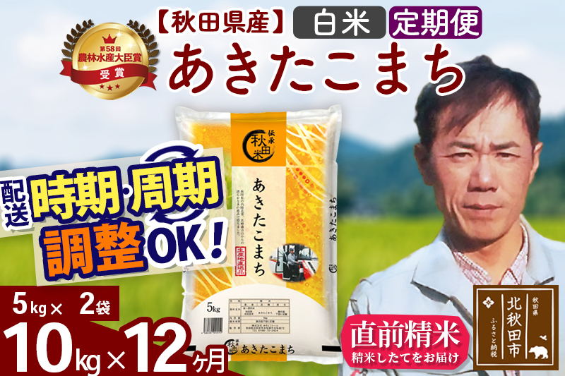 ※令和7年産※《定期便12ヶ月》秋田県産 あきたこまち 10kg【白米】(5kg小分け袋) 2025年産 お届け時期選べる お届け周期調整可能 隔月に調整OK お米 みそらファーム [みそらファーム 秋田 お米 あきたこまち 米どころ 東北 北秋田市 秋田県産 冷めてもおいしい おにぎり おむすび お弁当 白米]