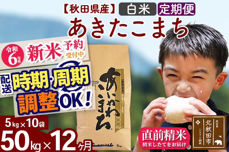 ※令和6年産 新米予約※《定期便12ヶ月》秋田県産 あきたこまち 50kg【白米】(5kg小分け袋) 2024年産 お届け時期選べる お届け周期調整可能 隔月に調整OK お米 藤岡農産