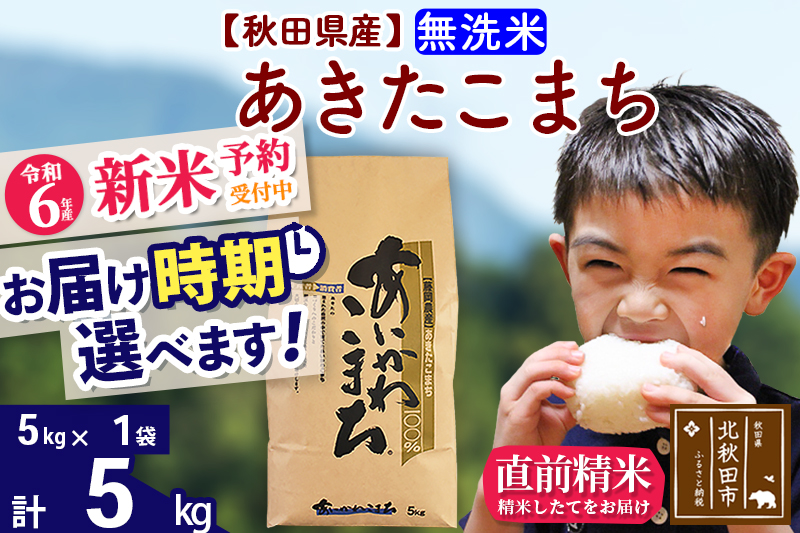 ※令和6年産 新米予約※秋田県産 あきたこまち 5kg【無洗米】(5kg小分け袋)【1回のみお届け】2024産 お届け時期選べる お米 藤岡農産