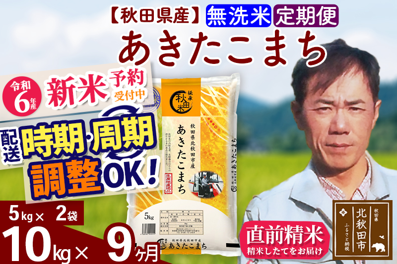 ※令和6年産 新米予約※《定期便9ヶ月》秋田県産 あきたこまち 10kg【無洗米】(5kg小分け袋) 2024年産 お届け時期選べる お届け周期調整可能 隔月に調整OK お米 みそらファーム