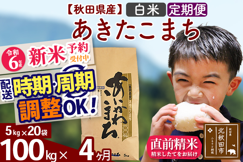 ※令和6年産 新米予約※《定期便4ヶ月》秋田県産 あきたこまち 100kg【白米】(5kg小分け袋) 2024年産 お届け時期選べる お届け周期調整可能 隔月に調整OK お米 藤岡農産