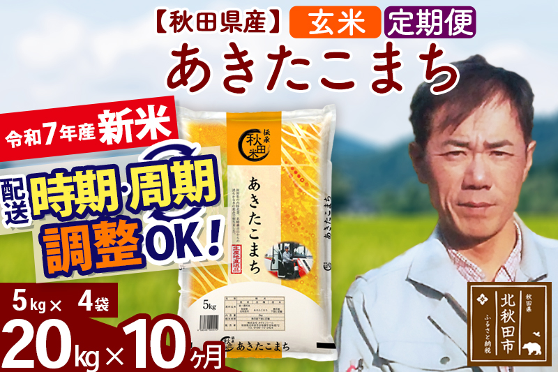 ※令和7年産 新米※《定期便10ヶ月》秋田県産 あきたこまち 20kg【玄米】(5kg小分け袋) 2025年産 お届け時期選べる お届け周期調整可能 隔月に調整OK お米 みそらファーム