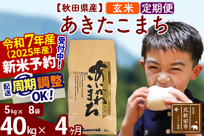 ※令和7年産 新米予約※《定期便4ヶ月》秋田県産 あきたこまち 40kg【玄米】(5kg小分け袋) 2025年産 お届け周期調整可能 隔月に調整OK お米 藤岡農産