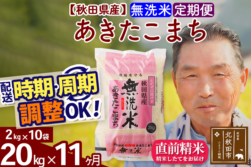 ※令和6年産 新米※《定期便11ヶ月》秋田県産 あきたこまち 20kg【無洗米】(2kg小分け袋) 2024年産 お届け時期選べる お届け周期調整可能 隔月に調整OK お米 おおもり