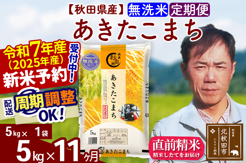 ※令和7年産 新米予約※《定期便11ヶ月》秋田県産 あきたこまち 5kg【無洗米】(5kg小分け袋) 2025年産 お届け周期調整可能 隔月に調整OK お米 みそらファーム