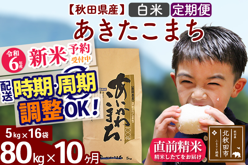 ※令和6年産 新米予約※《定期便10ヶ月》秋田県産 あきたこまち 80kg【白米】(5kg小分け袋) 2024年産 お届け時期選べる お届け周期調整可能 隔月に調整OK お米 藤岡農産