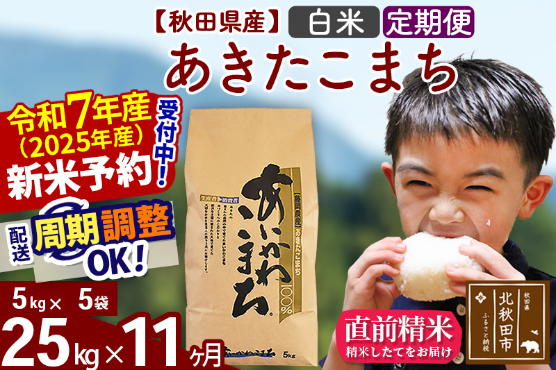 ※令和7年産 新米予約※《定期便11ヶ月》秋田県産 あきたこまち 25kg【白米】(5kg小分け袋) 2025年産 お届け周期調整可能 隔月に調整OK お米 藤岡農産