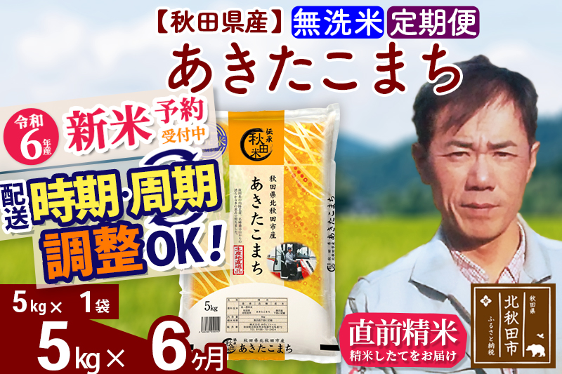 ※令和6年産 新米予約※《定期便6ヶ月》秋田県産 あきたこまち 5kg【無洗米】(5kg小分け袋) 2024年産 お届け時期選べる お届け周期調整可能 隔月に調整OK お米 みそらファーム