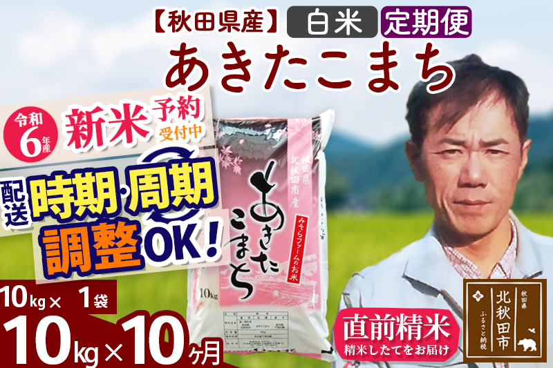 ※令和6年産 新米予約※《定期便10ヶ月》秋田県産 あきたこまち 10kg【白米】(10kg袋) 2024年産 お届け時期選べる お届け周期調整可能 隔月に調整OK お米 みそらファーム