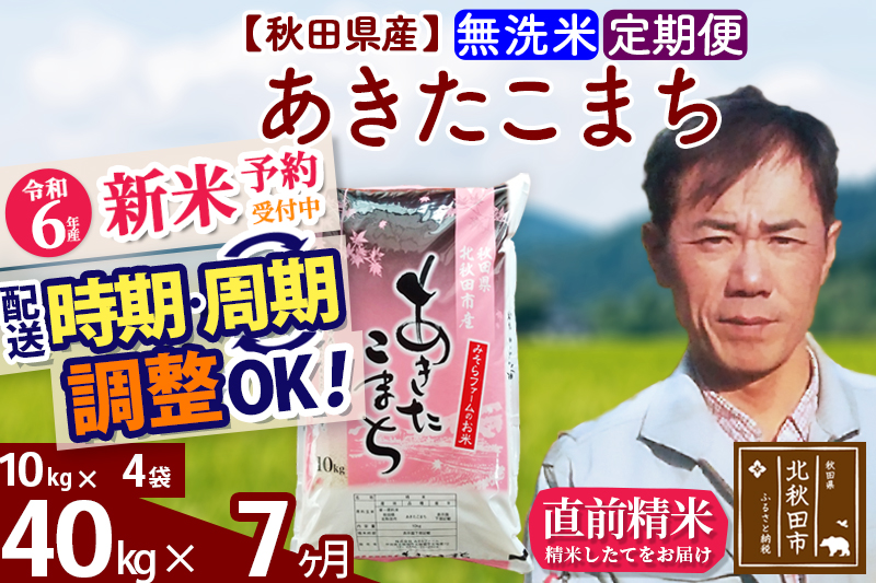 ※令和6年産 新米予約※《定期便7ヶ月》秋田県産 あきたこまち 40kg【無洗米】(10kg袋) 2024年産 お届け時期選べる お届け周期調整可能 隔月に調整OK お米 みそらファーム