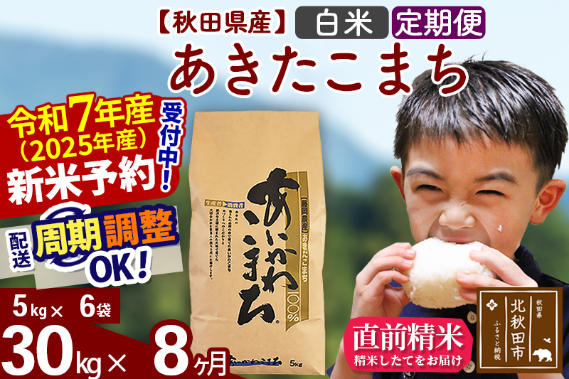 ※令和7年産 新米※《定期便8ヶ月》秋田県産 あきたこまち 30kg【白米】(5kg小分け袋) 2025年産 お届け時期選べる お届け周期調整可能 隔月に調整OK お米 藤岡農産