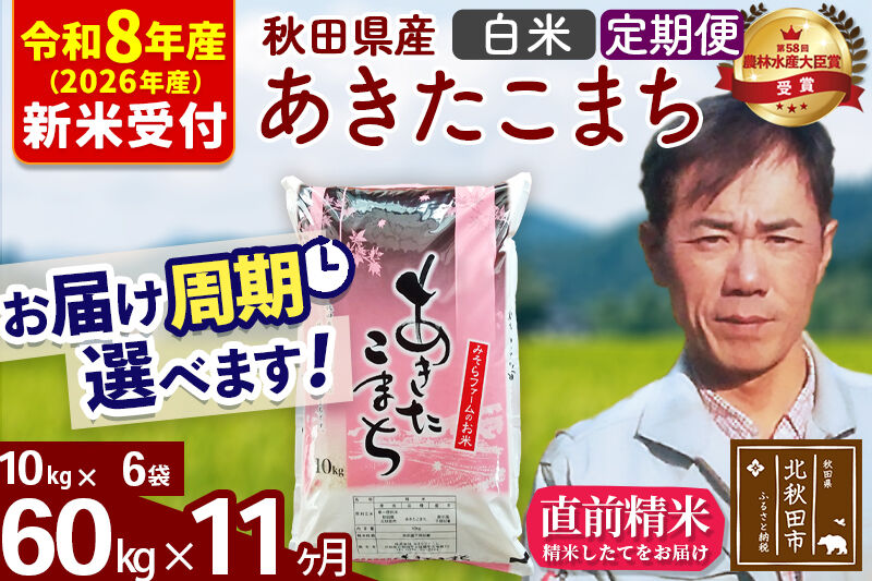 ※R8産 新米予約※ 《定期便11ヶ月》秋田県産 あきたこまち 60kg【白米】(10kg袋) 2026年産 令和8年産 お届け周期調整可能 隔月に調整OK お米 みそらファーム [みそらファーム 秋田 お米 あきたこまち 米どころ 東北 北秋田市 秋田県産 冷めてもおいしい おにぎり おむすび お弁当 白米]