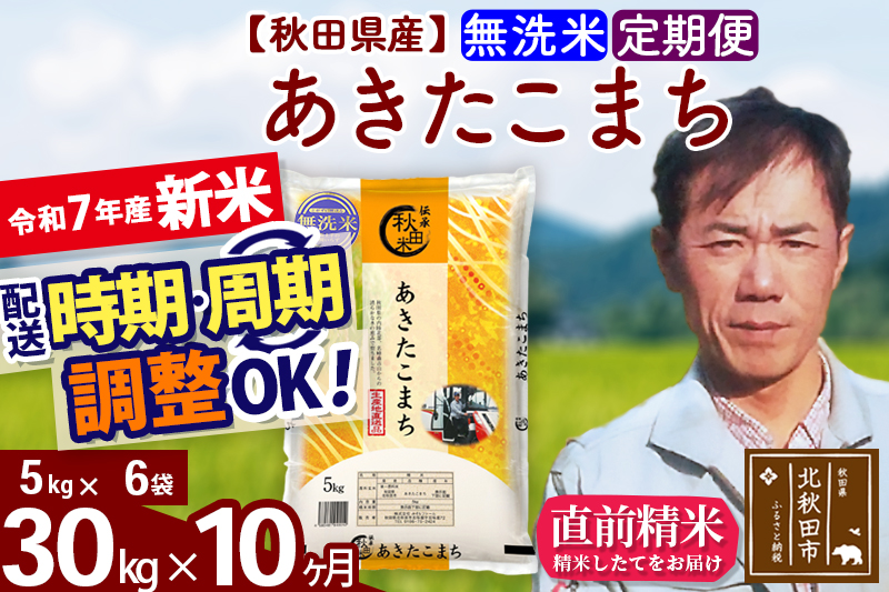 ※令和7年産 新米※《定期便10ヶ月》秋田県産 あきたこまち 30kg【無洗米】(5kg小分け袋) 2025年産 お届け時期選べる お届け周期調整可能 隔月に調整OK お米 みそらファーム