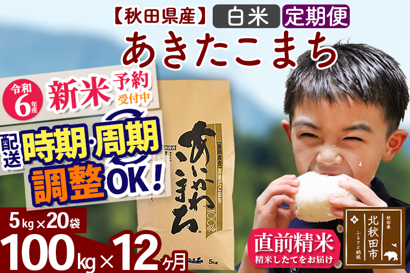 ※令和6年産 新米予約※《定期便12ヶ月》秋田県産 あきたこまち 100kg【白米】(5kg小分け袋) 2024年産 お届け時期選べる お届け周期調整可能 隔月に調整OK お米 藤岡農産