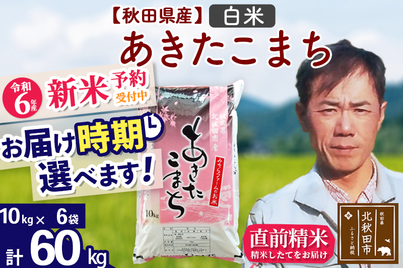 ※令和6年産 新米予約※秋田県産 あきたこまち 60kg【白米】(10kg袋)【1回のみお届け】2024産 お届け時期選べる お米 みそらファーム