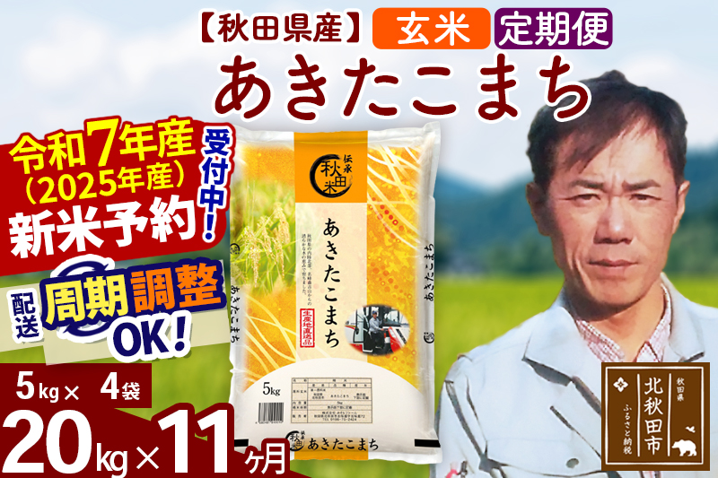 ※令和7年産 新米予約※《定期便11ヶ月》秋田県産 あきたこまち 20kg【玄米】(5kg小分け袋) 2025年産 お届け周期調整可能 隔月に調整OK お米 みそらファーム