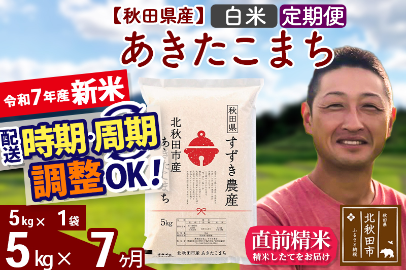 ※令和7年産 新米※《定期便7ヶ月》秋田県産 あきたこまち 5kg【白米】(5kg小分け袋) 2025年産 お届け時期選べる お届け周期調整可能 隔月に調整OK お米 すずき農産