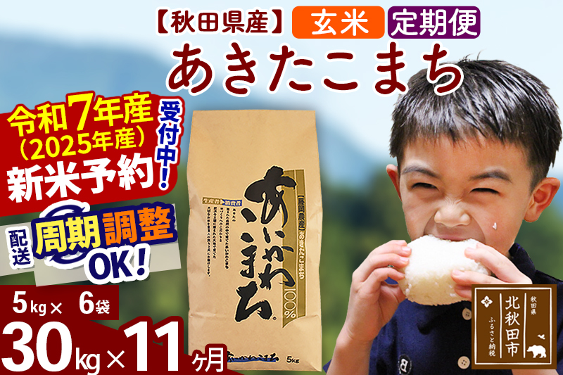 ※令和7年産 新米予約※《定期便11ヶ月》秋田県産 あきたこまち 30kg【玄米】(5kg小分け袋) 2025年産 お届け周期調整可能 隔月に調整OK お米 藤岡農産