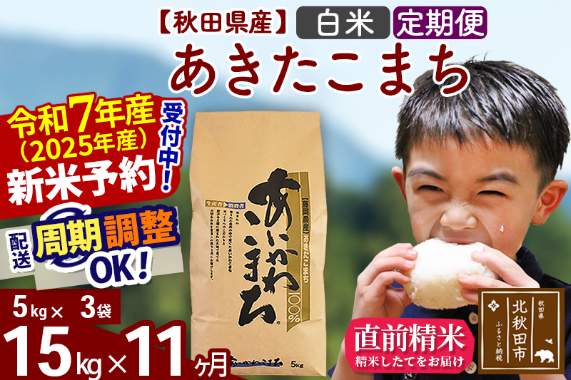 ※令和7年産 新米予約※《定期便11ヶ月》秋田県産 あきたこまち 15kg【白米】(5kg小分け袋) 2025年産 お届け周期調整可能 隔月に調整OK お米 藤岡農産