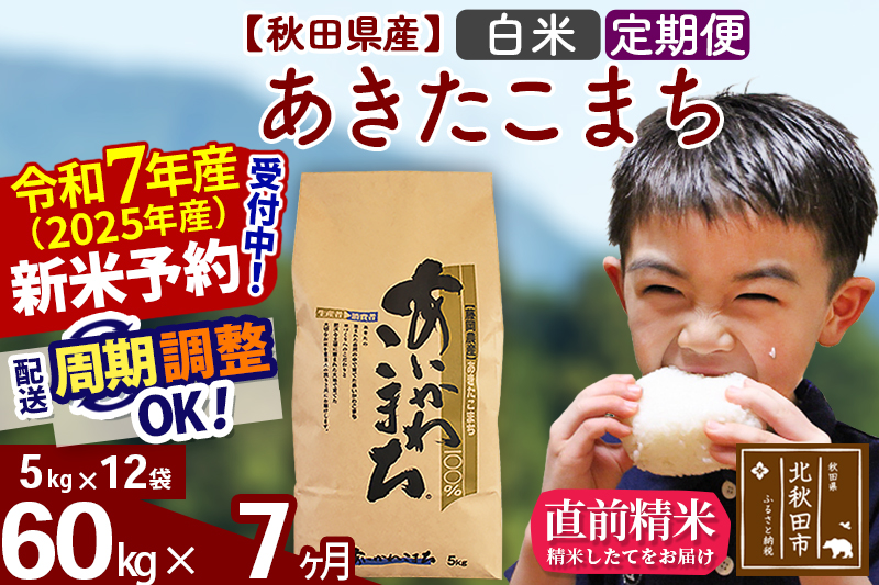 ※令和7年産 新米予約※《定期便7ヶ月》秋田県産 あきたこまち 60kg【白米】(5kg小分け袋) 2025年産 お届け周期調整可能 隔月に調整OK お米 藤岡農産