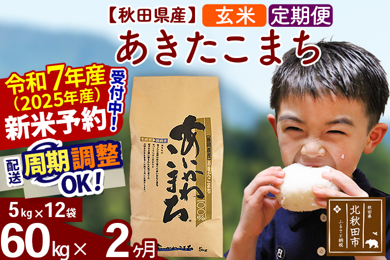 ※令和7年産 新米予約※《定期便2ヶ月》秋田県産 あきたこまち 60kg【玄米】(5kg小分け袋) 2025年産 お届け周期調整可能 隔月に調整OK お米 藤岡農産