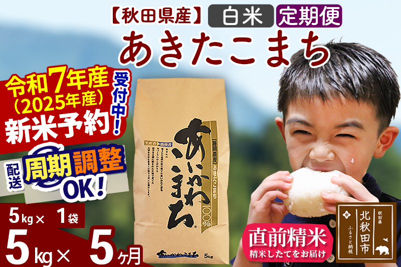※令和7年産 新米※《定期便5ヶ月》秋田県産 あきたこまち 5kg【白米】(5kg小分け袋) 2025年産 お届け時期選べる お届け周期調整可能 隔月に調整OK お米 藤岡農産