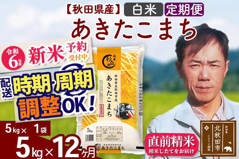 ※令和6年産 新米予約※《定期便12ヶ月》秋田県産 あきたこまち 5kg【白米】(5kg小分け袋) 2024年産 お届け時期選べる お届け周期調整可能 隔月に調整OK お米 みそらファーム