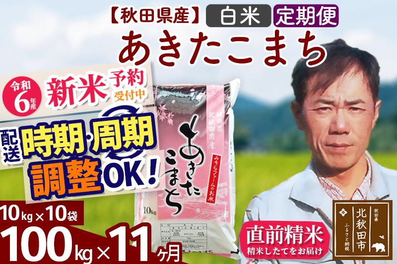 ※令和6年産 新米予約※《定期便11ヶ月》秋田県産 あきたこまち 100kg【白米】(10kg袋) 2024年産 お届け時期選べる お届け周期調整可能 隔月に調整OK お米 みそらファーム