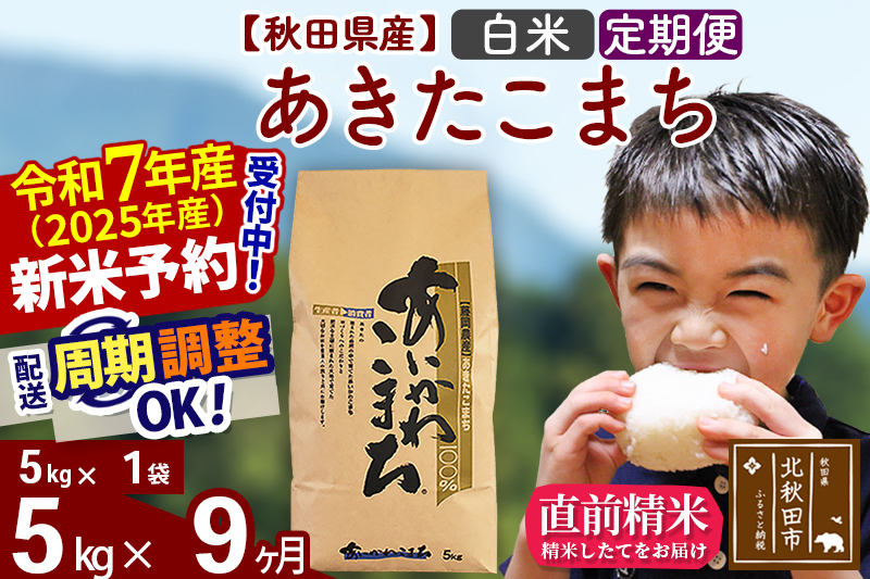 ※令和7年産 新米予約※《定期便9ヶ月》秋田県産 あきたこまち 5kg【白米】(5kg小分け袋) 2025年産 お届け周期調整可能 隔月に調整OK お米 藤岡農産