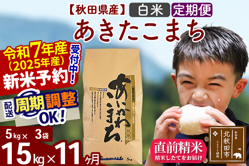 ※令和7年産 新米※《定期便11ヶ月》秋田県産 あきたこまち 15kg【白米】(5kg小分け袋) 2025年産 お届け時期選べる お届け周期調整可能 隔月に調整OK お米 藤岡農産