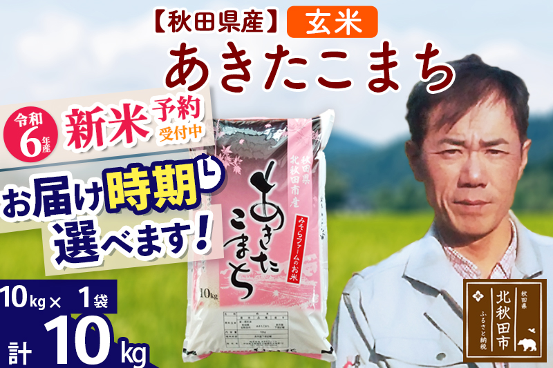 ※令和6年産 新米予約※秋田県産 あきたこまち 10kg【玄米】(10kg袋)【1回のみお届け】2024産 お届け時期選べる お米 みそらファーム