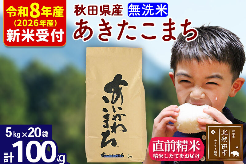 ※R8産 新米予約※ 秋田県産 あきたこまち 100kg【無洗米】(5kg小分け袋) 【1回のみお届け】2026年産 令和8年産 お米 藤岡農産 [藤岡農産 秋田 お米 あきたこまち 米どころ 東北 北秋田市]