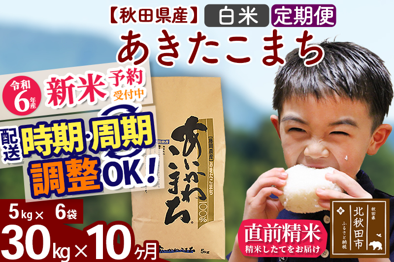 ※令和6年産 新米予約※《定期便10ヶ月》秋田県産 あきたこまち 30kg【白米】(5kg小分け袋) 2024年産 お届け時期選べる お届け周期調整可能 隔月に調整OK お米 藤岡農産