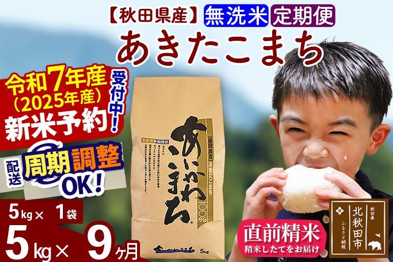 ※令和7年産 新米予約※《定期便9ヶ月》秋田県産 あきたこまち 5kg【無洗米】(5kg小分け袋) 2025年産 お届け周期調整可能 隔月に調整OK お米 藤岡農産