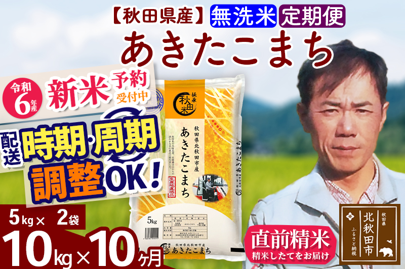 ※令和6年産 新米予約※《定期便10ヶ月》秋田県産 あきたこまち 10kg【無洗米】(5kg小分け袋) 2024年産 お届け時期選べる お届け周期調整可能 隔月に調整OK お米 みそらファーム