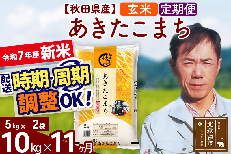 ※令和7年産 新米※《定期便11ヶ月》秋田県産 あきたこまち 10kg【玄米】(5kg小分け袋)  2025年産 お届け時期選べる お届け周期調整可能 隔月に調整OK お米 みそらファーム