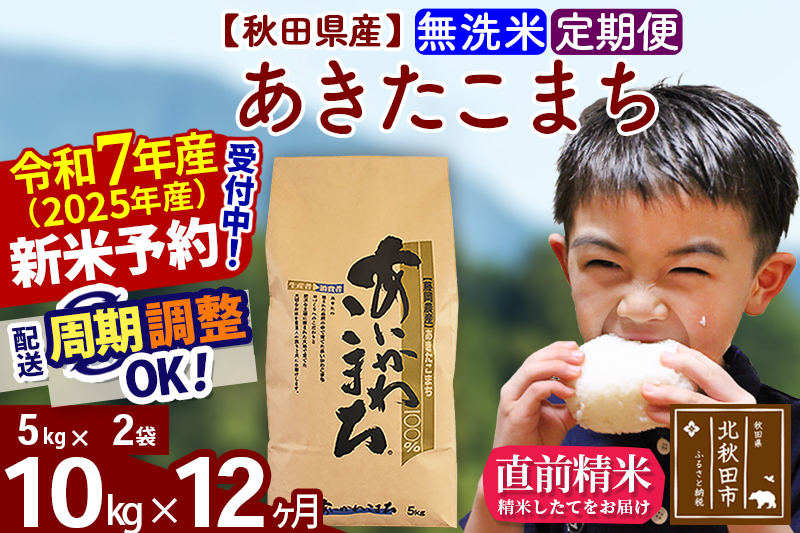 ※令和7年産 新米予約※《定期便12ヶ月》秋田県産 あきたこまち 10kg【無洗米】(5kg小分け袋) 2025年産 お届け周期調整可能 隔月に調整OK お米 藤岡農産