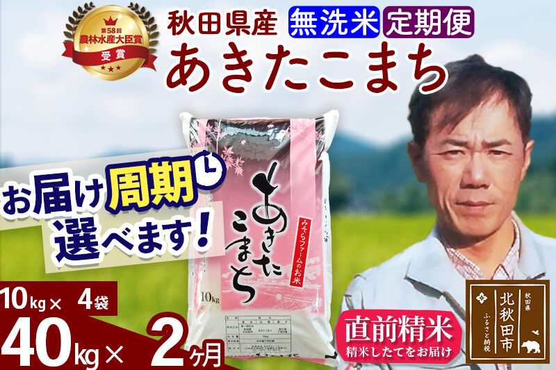 ※令和7年産※《定期便2ヶ月》秋田県産 あきたこまち 40kg【無洗米】(10kg袋) 2025年産 お届け周期調整可能 隔月に調整OK お米 みそらファーム [みそらファーム 秋田 お米 あきたこまち 米どころ 東北 北秋田市 秋田県産 冷めてもおいしい おにぎり おむすび お弁当 白米]